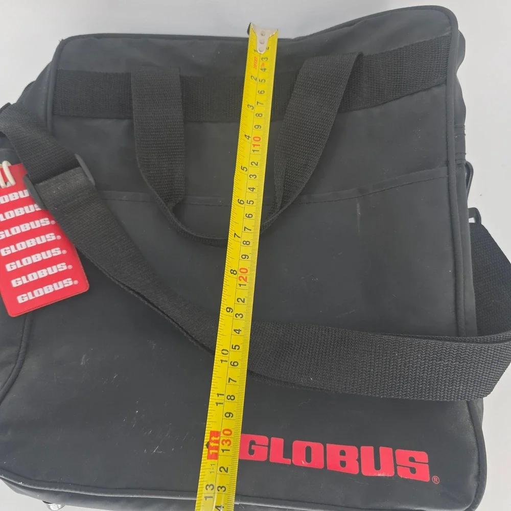 Vintage Globus Black Travel Bag Messenger Shoulder Carry On Red Logo PVC